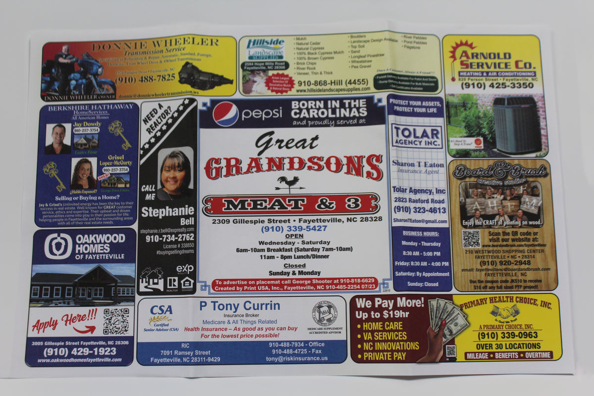 Restaurant Placemat Advertising